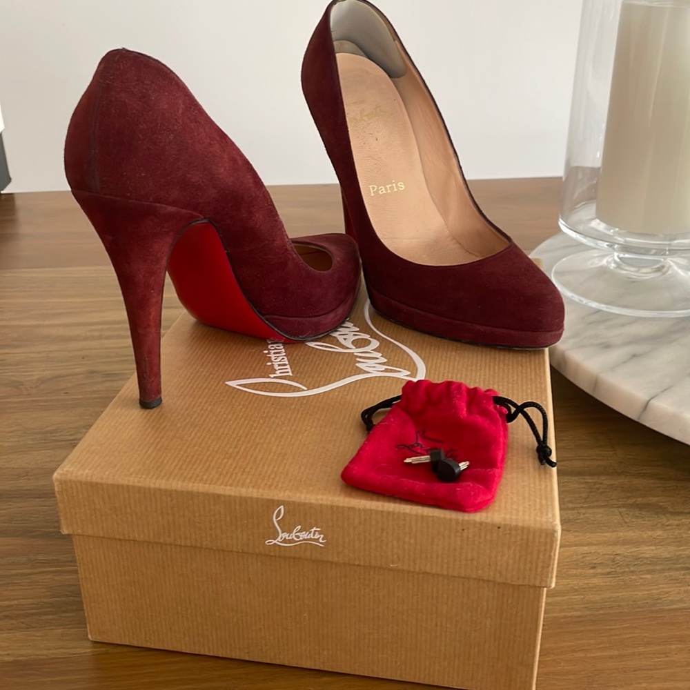 COPY - Authentic Christian Louboutin Burgundy Suede Pumps, Size 38.5